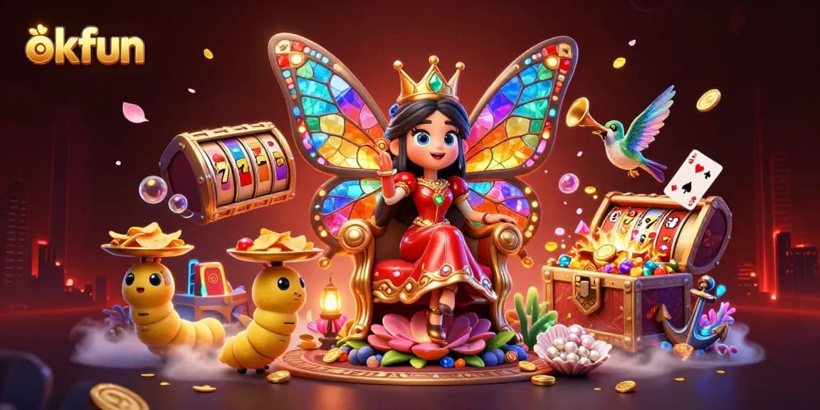 Experience the thrill of okfun with vibrant casino elements featuring a stunning butterfly queen.
