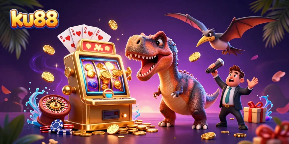ku88 brings exciting wins as the pachycephalosaurus hits the jackpot in this lively casino scene.