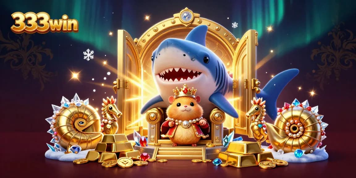 Experience immersive fun with 333win, where the golden hamster king rules a sea of treasures in a dynamic 3D illustration.