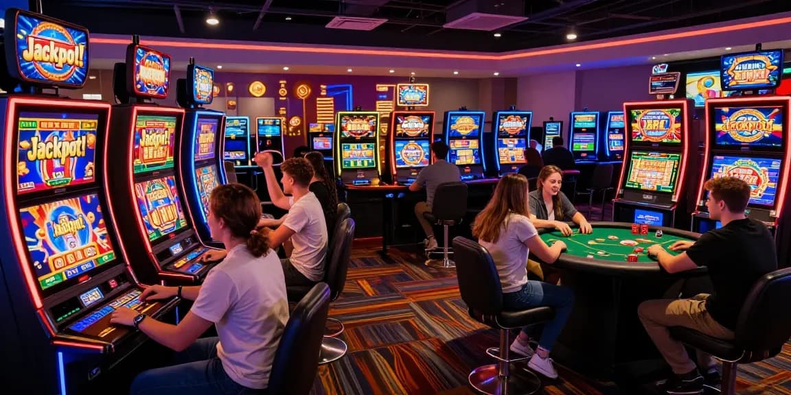 Experience the excitement of Link Slot Gacor Kartupoker in a vibrant online casino setting filled with players celebrating wins.