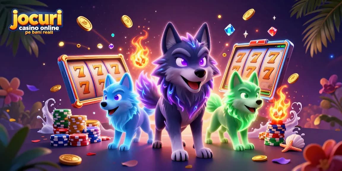 Joacă jocuri casino online pe bani reali cu liderul lupului și simboluri strălucitoare.
