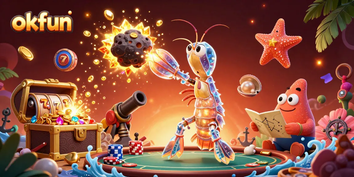 Experience the thrill of betting with okfun as a mantis shrimp battles through an explosion of slot reels and gold coins