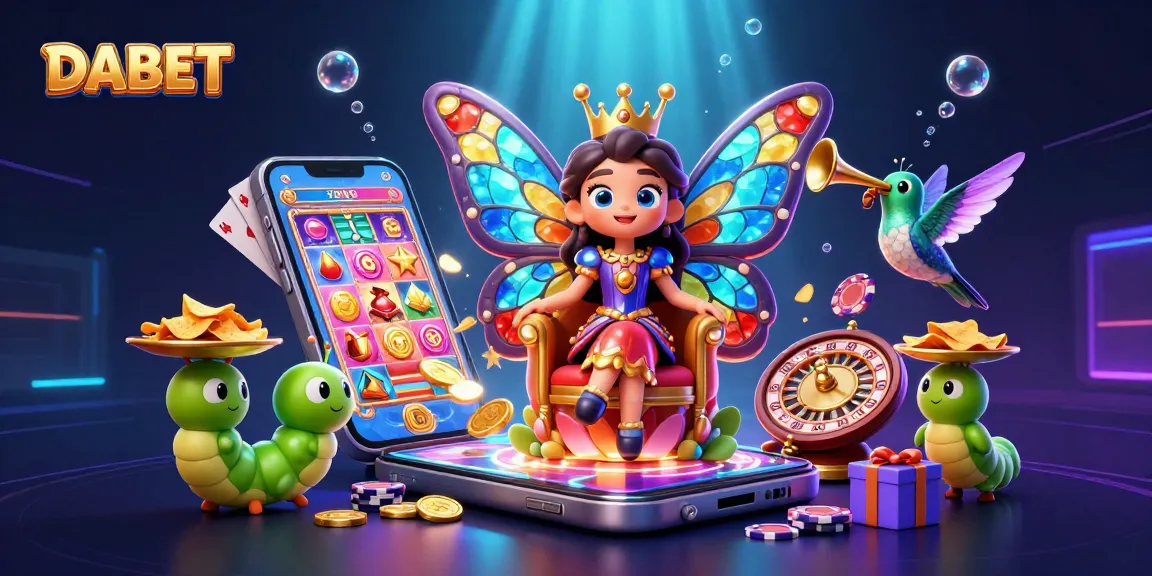 DABET showcases a magical world of online gaming with vibrant casino elements and characters, inviting players into the fun.