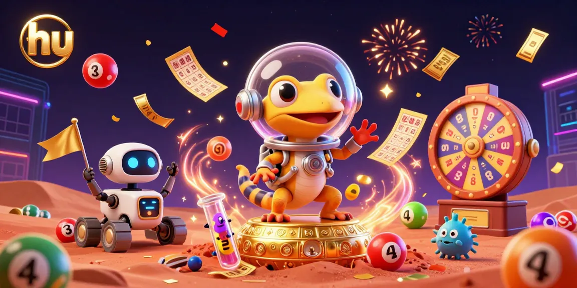The Martian gecko explores a golden casino on Mars, featuring hu lottery elements in a vibrant 3D scene.