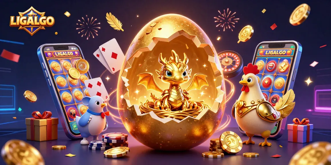 LIGALGO captivates players with a golden dragon emerging from a nest of poker chips in a vibrant casino scene.