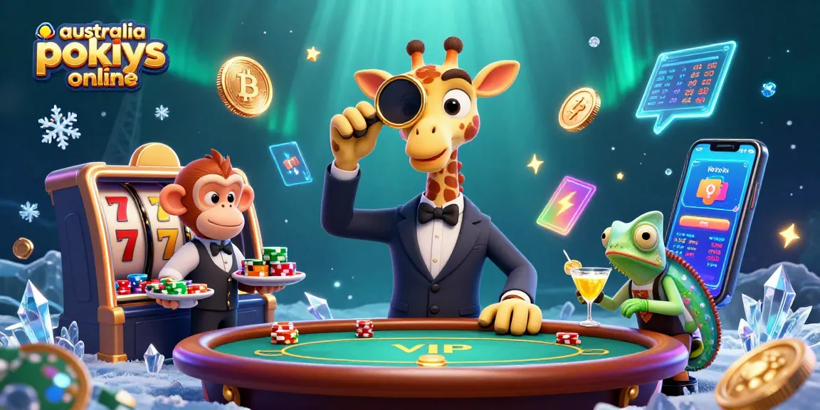 Spin and win with exciting australia pokies online in a vibrant casino scene filled with fun characters.
