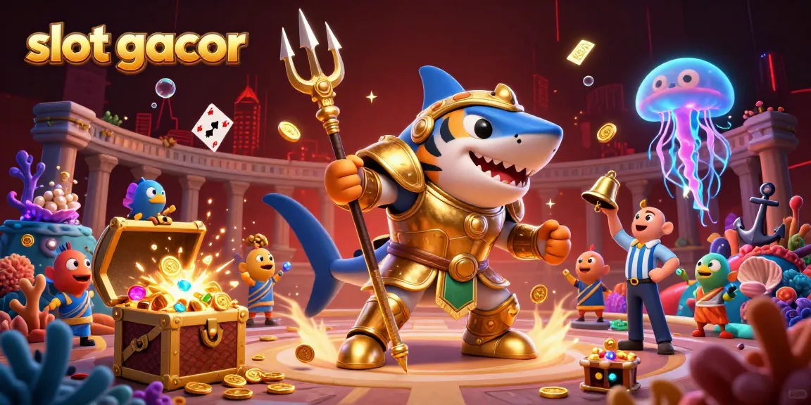 Experience thrilling action with slot gacor in an underwater colosseum, where a tiger shark wielding a trident battles for treasure and glory.