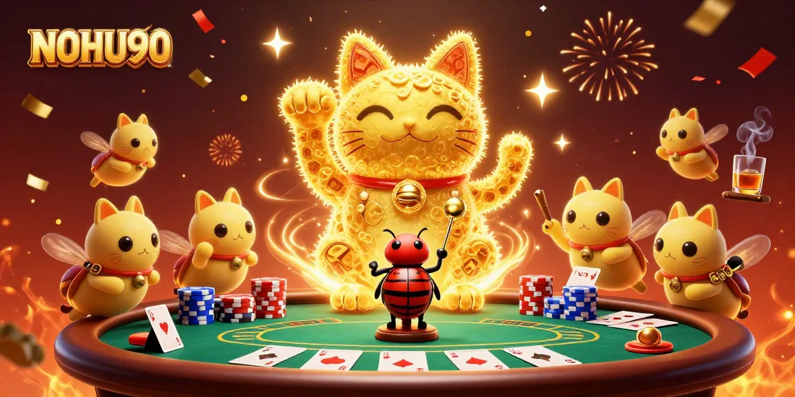 Experience thrilling wins with NOHU90 in a vibrant casino-themed illustration.