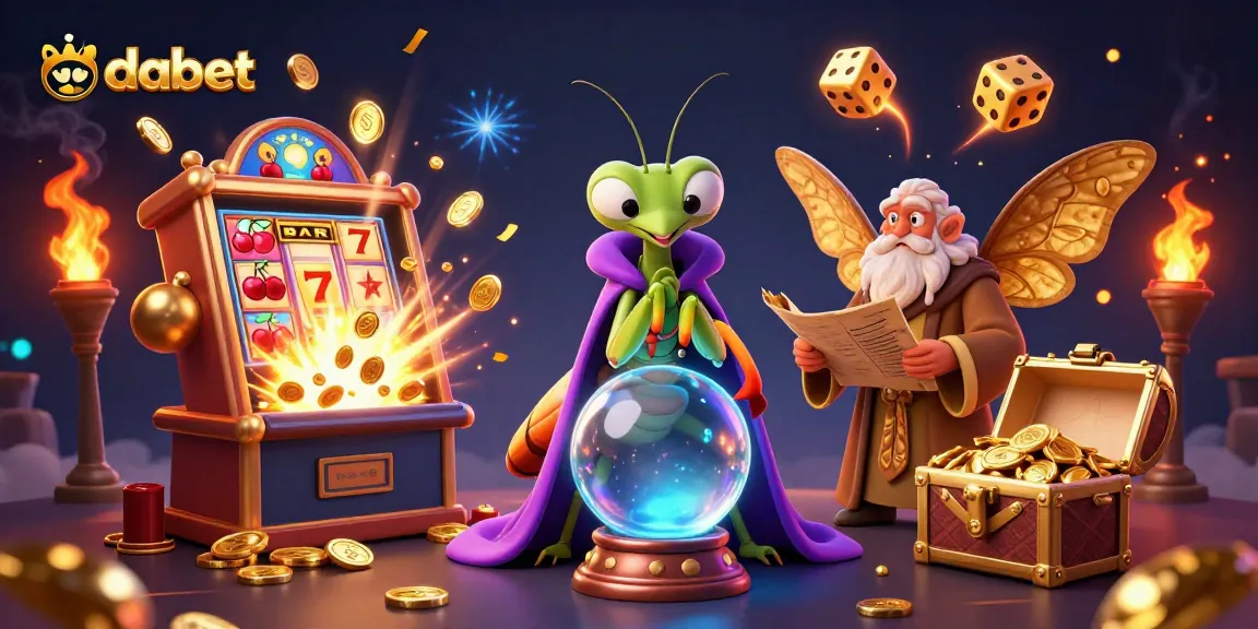 Engage with dabet's vibrant casino scene featuring a mystical fortune teller, epic slots, and life-like casino elements.