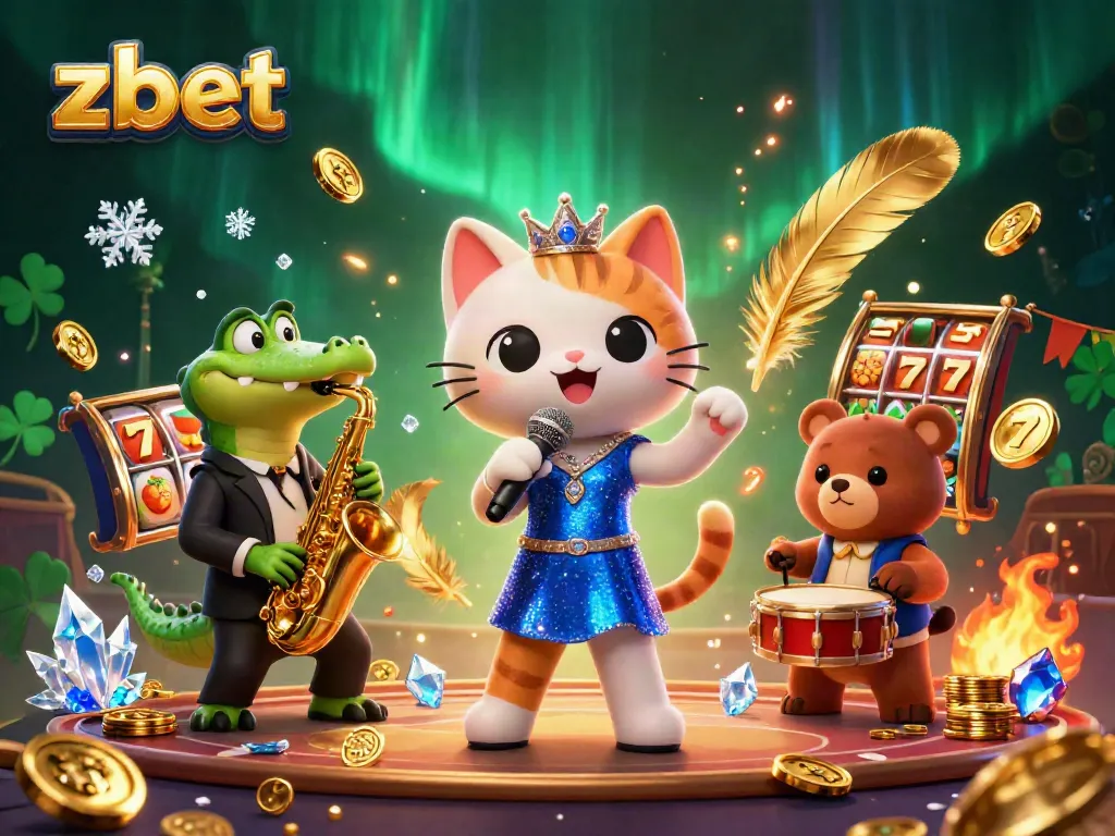 Experience the vibrant energy of zbet's casino world with a jazzy cat, a cool croc, and a bear cub.