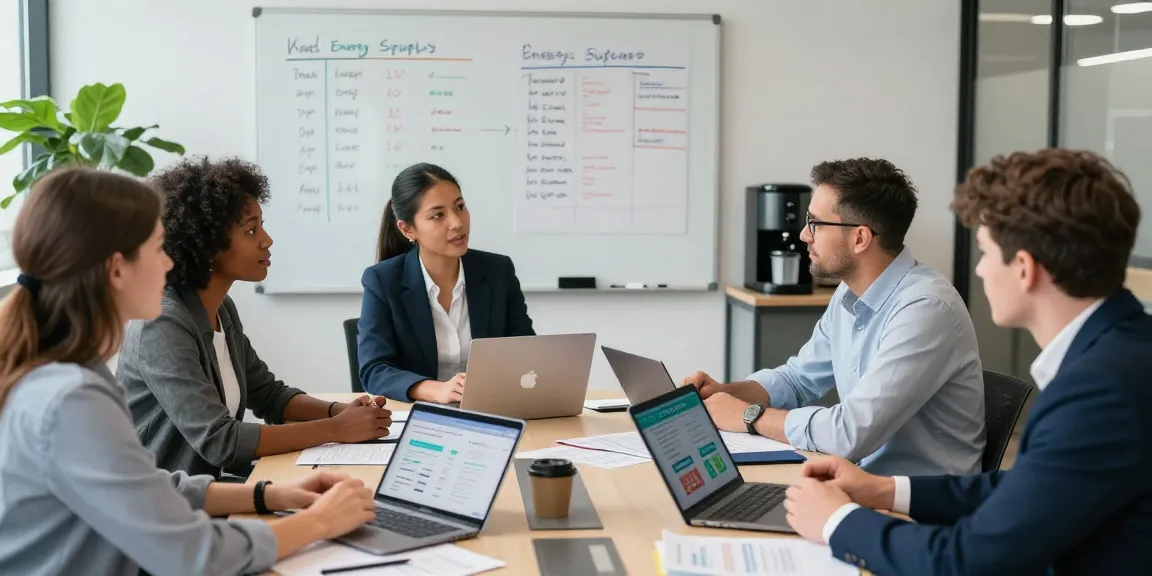 Diverse team discussing british gas business gas options in modern office setting.