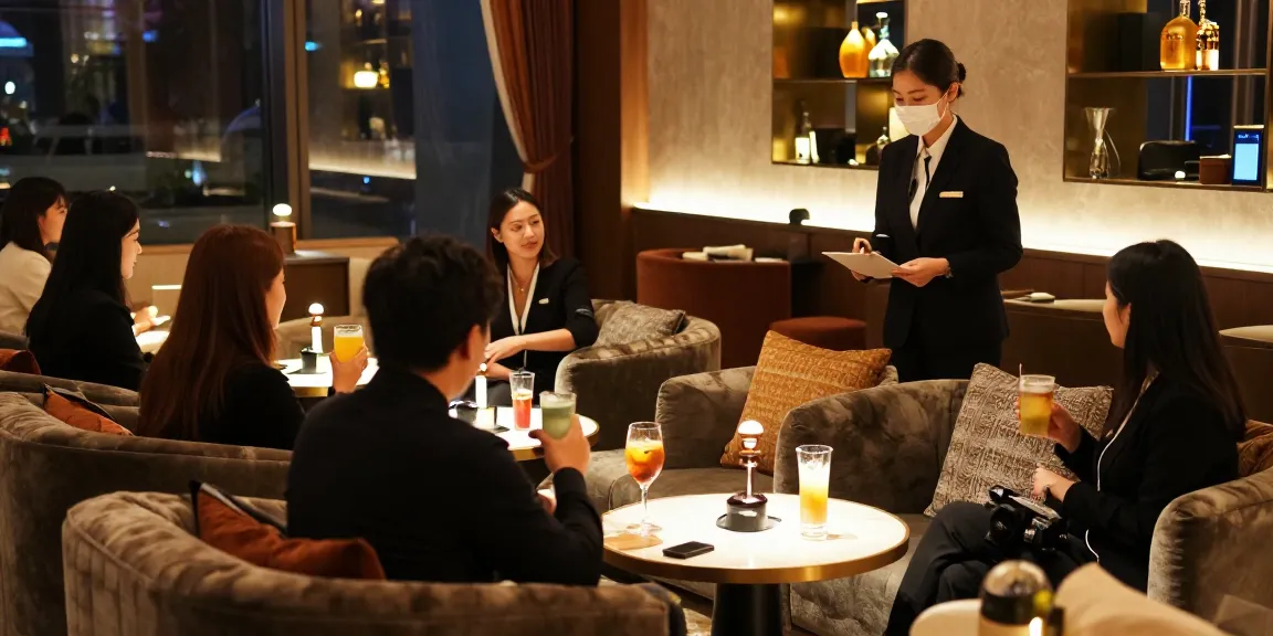 강남타이밍 쩜오의 고급스러운 라운지 내부 모습과 함께 고객들과 매니저들이 즐거운 시간을 보내고 있는 모습입니다.