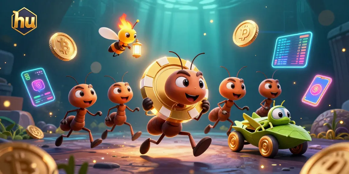 Engage with hu's thrilling heist as cartoon ants score big with a giant poker chip.