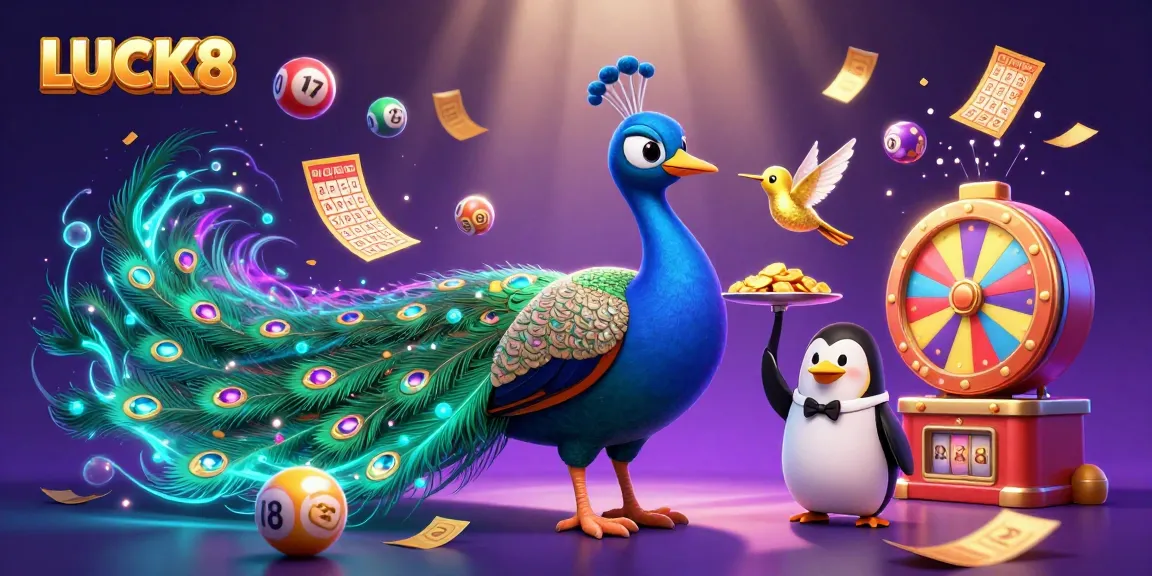 LUCK8 ignites excitement with a vibrant lottery scene featuring animated characters and dynamic elements.