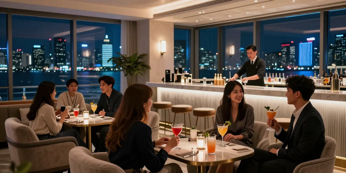 강남 세이렌 고급 라운지의 시그니처 칵테일과 에너제틱한 대화가 있는 우아한 분위기