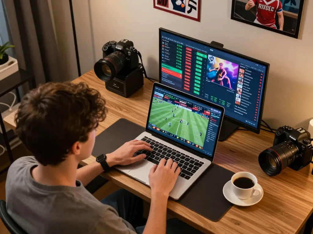 LLwin user's hands engaging with live sports betting interface on laptop.