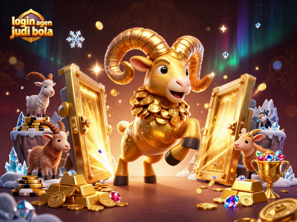 Engage with "login agen judi bola" in a vibrant 3D casino scene filled with treasures and dynamic elements.