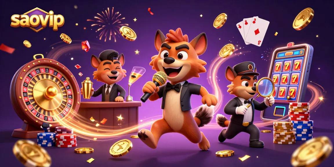 Experience gaming excitement at saovip with cartoon hyenas mixing cocktails, performing on stage, and managing the casino.