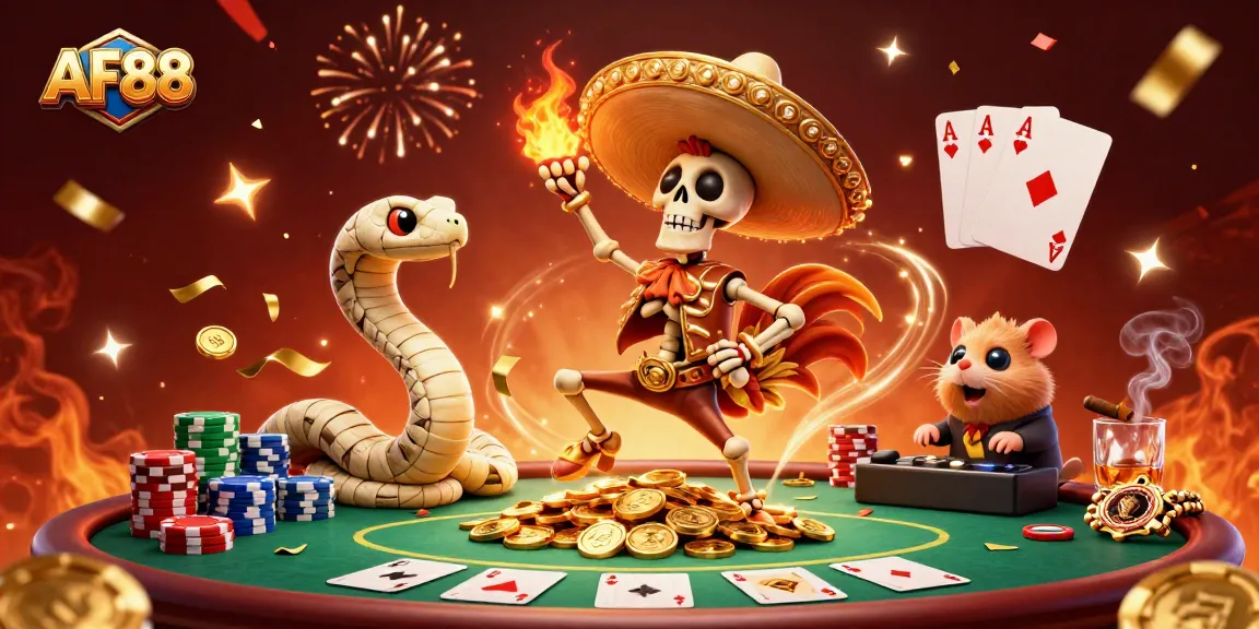 Experience the thrill of AF88's vibrant casino scene with energetic characters and dynamic elements.
