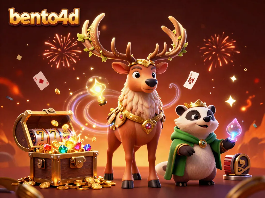 Experience the thrill of bento4d with vibrant casino energies, animated characters, and spinning slot reels.