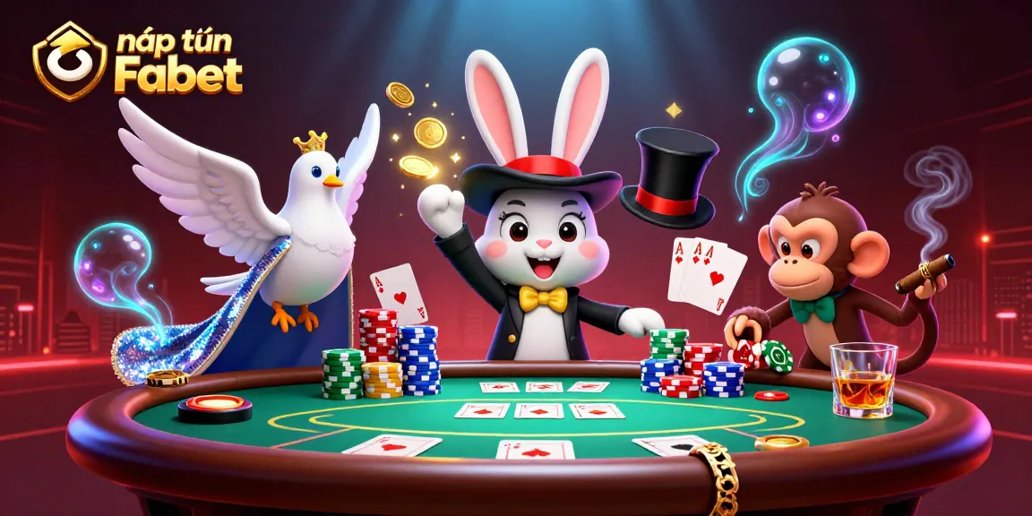 nạp tiền Fabet as a 3D magician rabbit pulls golden coins from a hat with vibrant casino elements