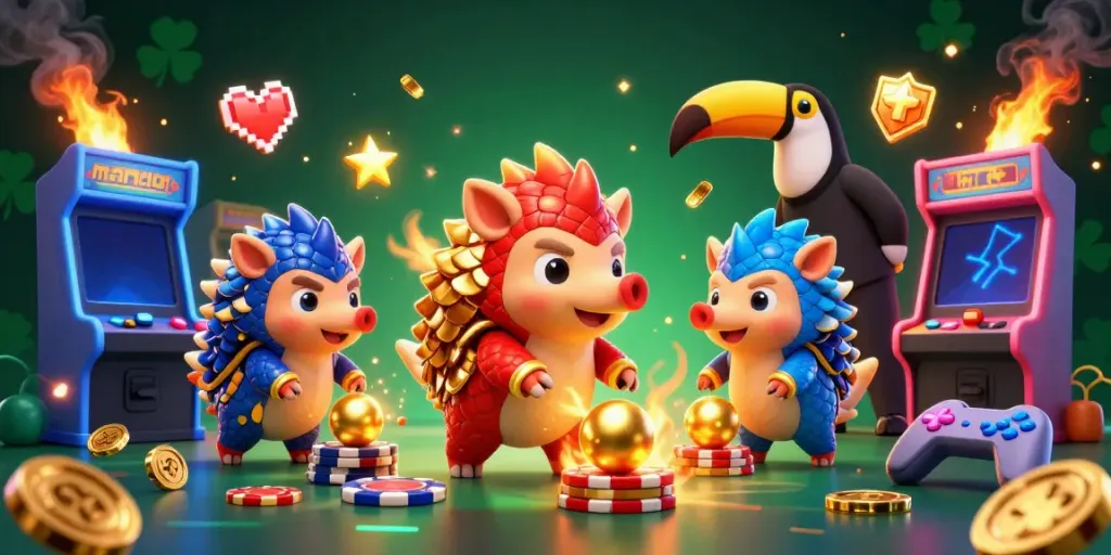 Experience thrilling gameplay with manclub as rival pangolins roll through poker chips, showcasing excitement and casino fun.