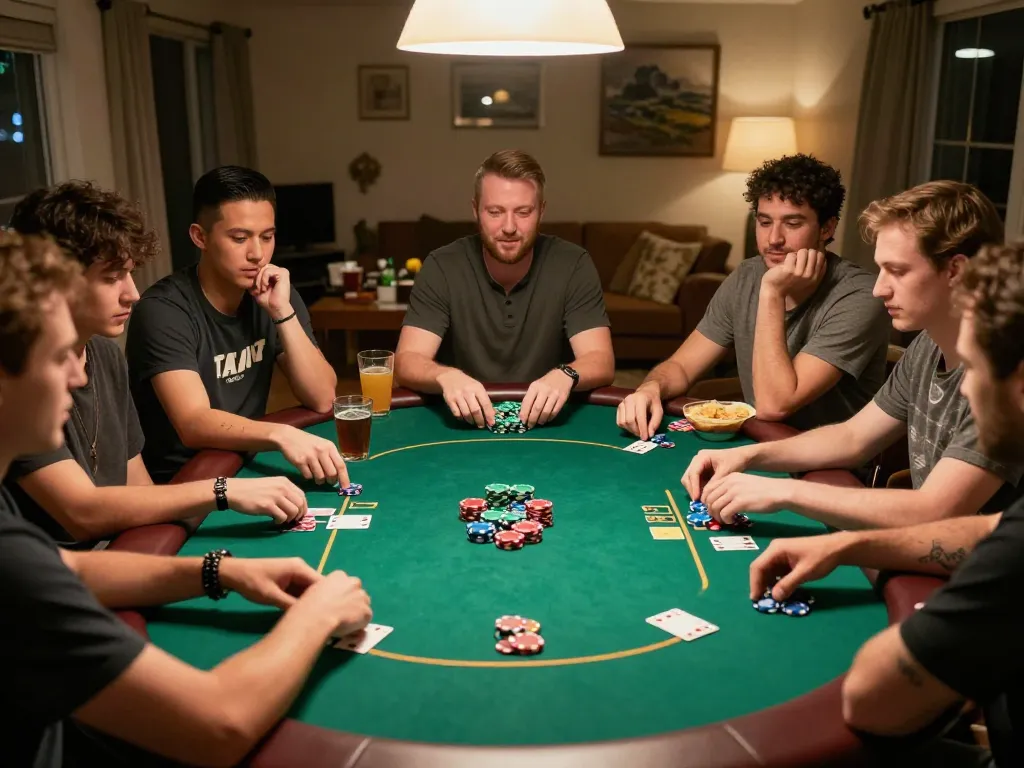 Players enjoying a poker night at home while using keonhacaii88 for betting insights