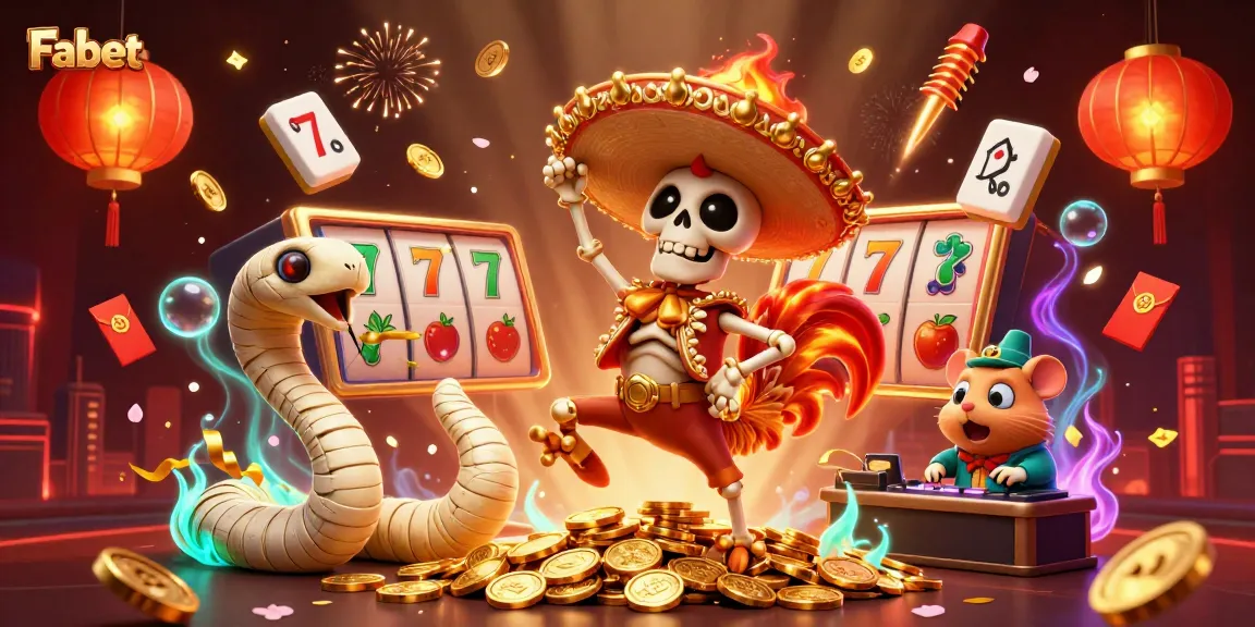 Fabet showcases a vibrant online casino scene featuring engaging slot elements and colorful characters.