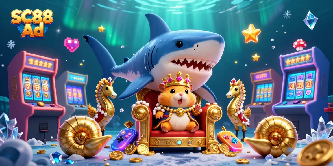 Engage with SC88 Ad's vibrant casino scene featuring a hamster king ruling from a megalodon throne.