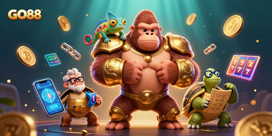 Engage in GO88 casino action with a captivating scene of colorful characters and gaming elements.