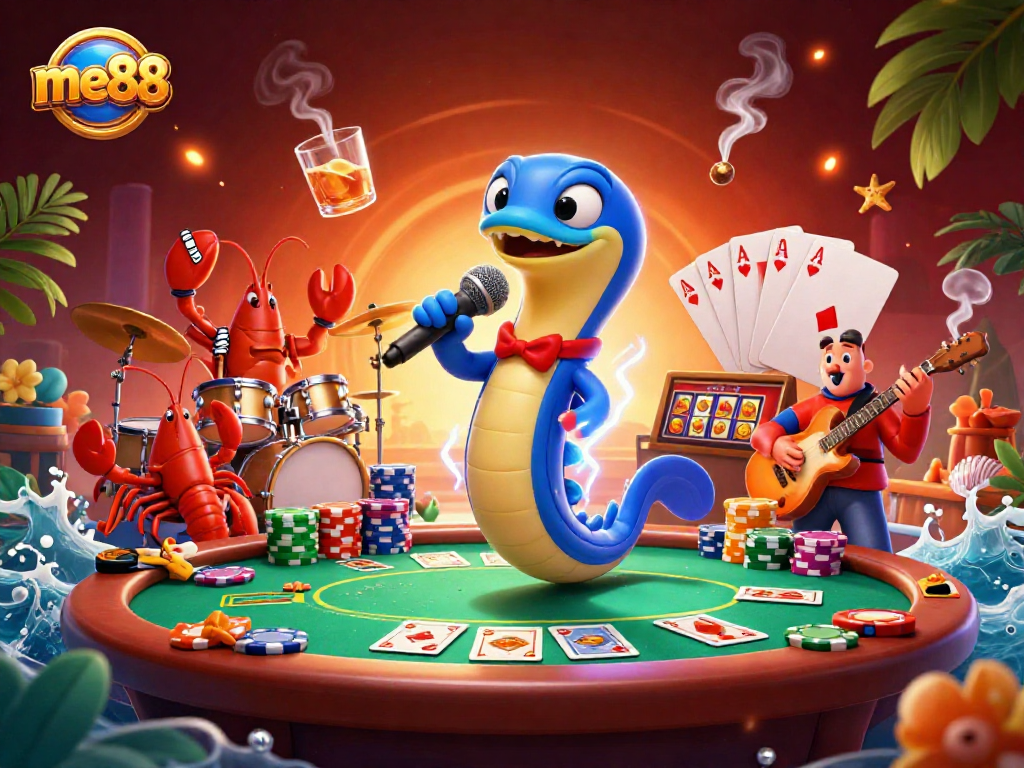 Experience exciting live casino action with me88's vibrant 3D underwater scene featuring unique characters and gaming elements.