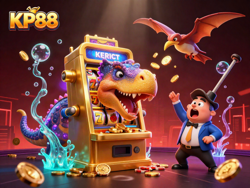 Experience KP88's thrilling jackpot wins with our vibrant casino illustration featuring dynamic characters.