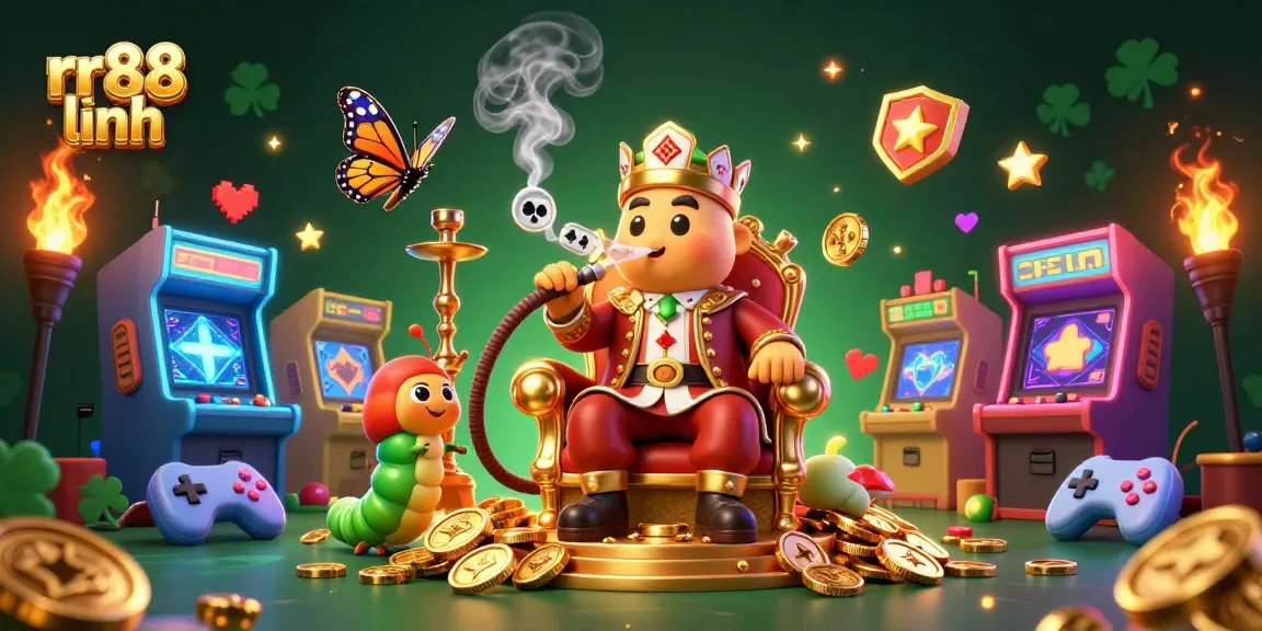 Experience dynamic gaming with rr88 linh and vibrant casino elements in this 3D illustration.