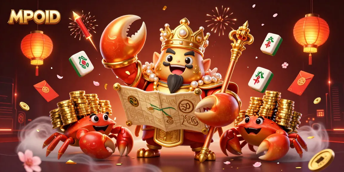 MPOID captures the vibrant essence of casino excitement with a golden crab emperor amidst treasure and decorated game elements.
