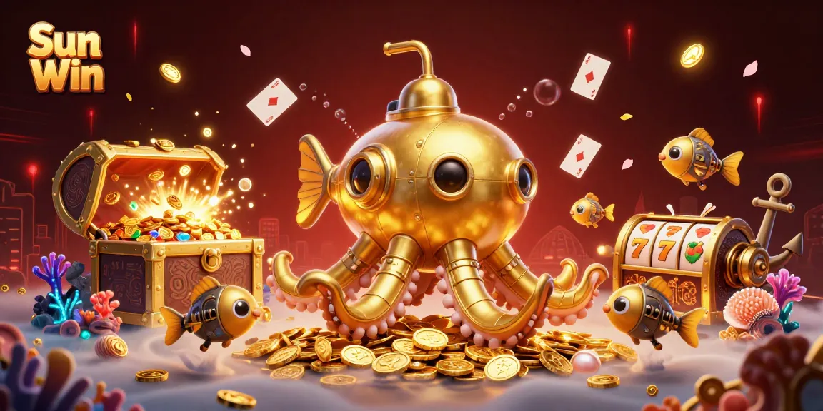 Engage with the thrilling Sun Win gaming experience surrounded by a vibrant underwater scene full of casino elements.