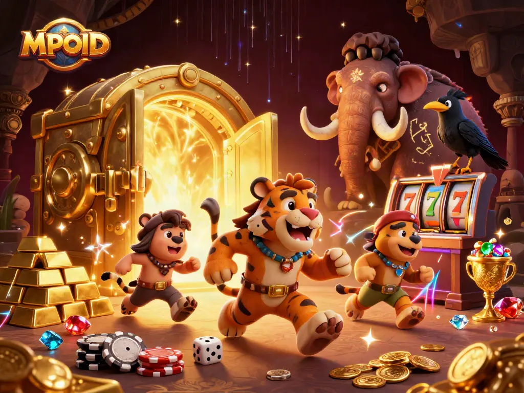 MPOID caveman and sabertooth duo celebrate big wins at their premium prehistoric casino.