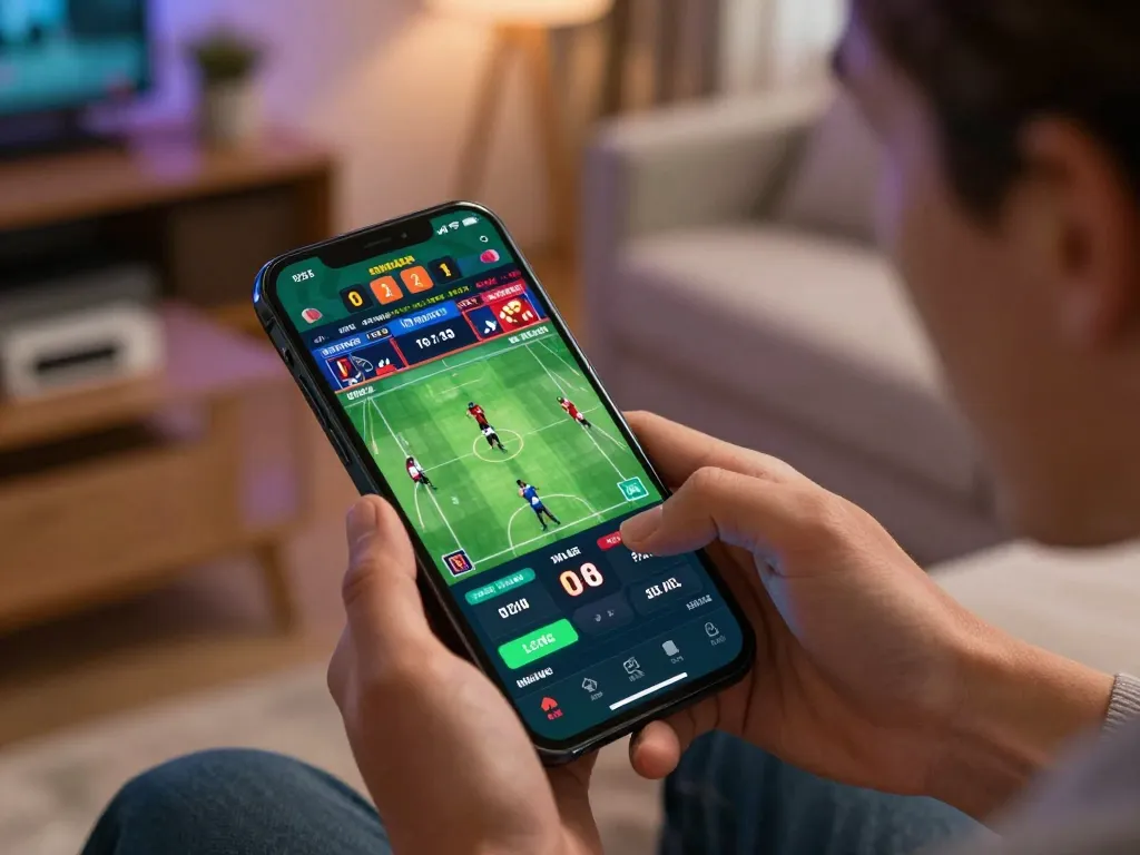 Person using the 78wingo app to bet on their favorite sports team, showcasing a lively gaming atmosphere.