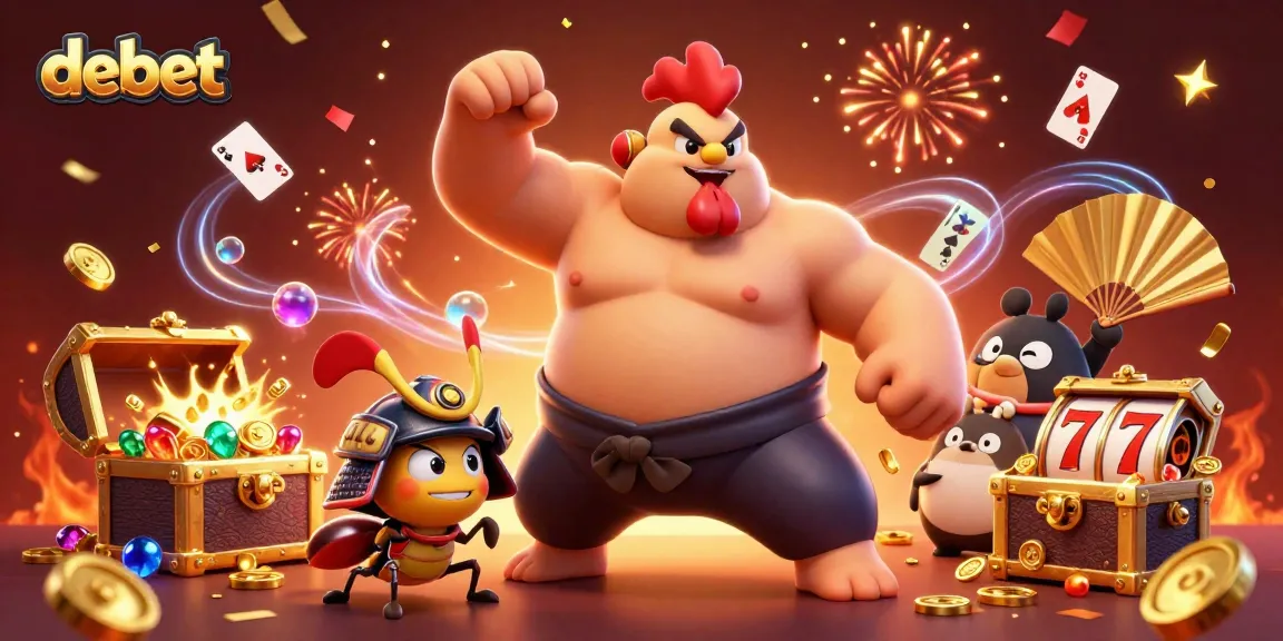 Experience debet's thrilling casino action with a dynamic illustration of a sumo wrestler and samurai cricket.