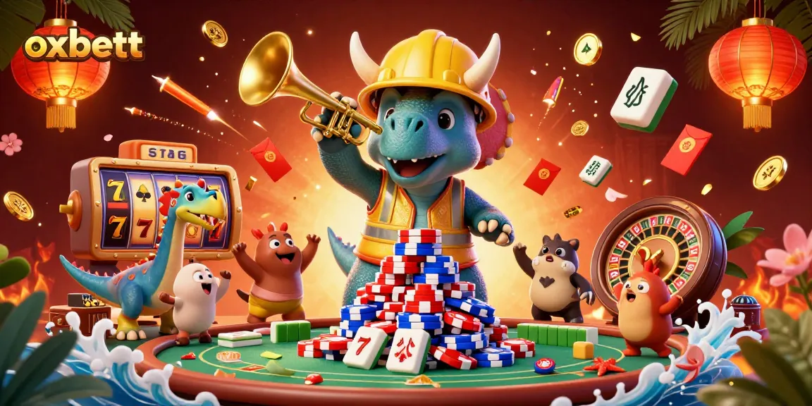 Experience the thrill of gaming with oxbett's vibrant 3D casino scene featuring iconic characters and game elements.