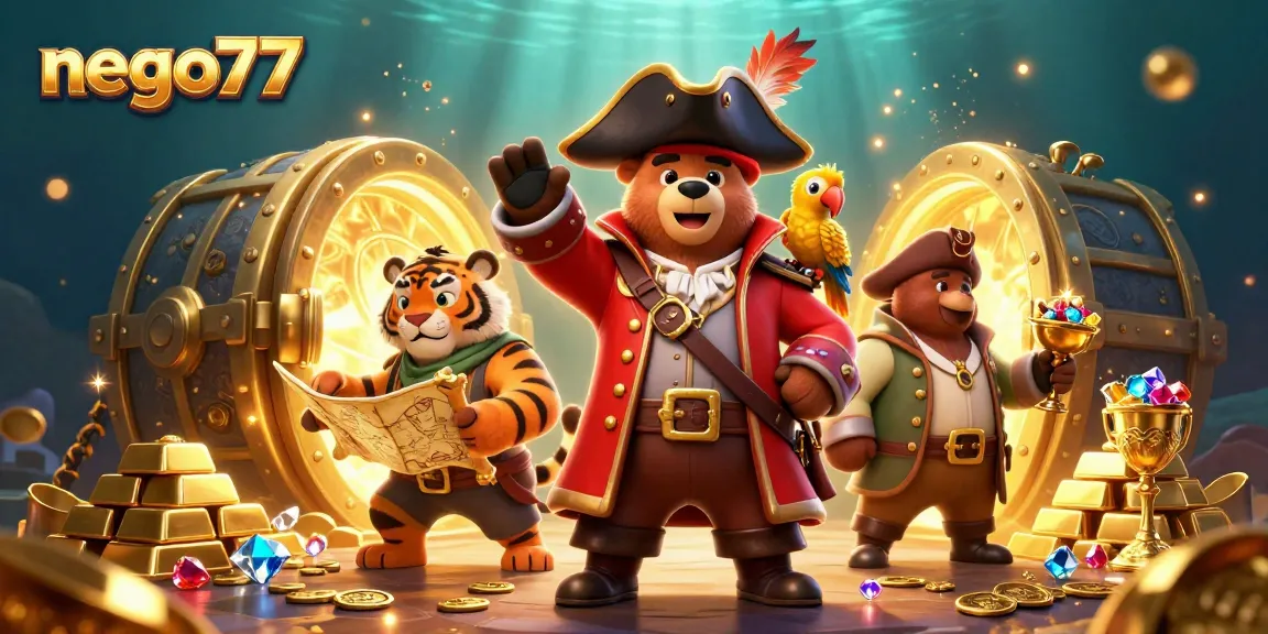 Experience thrilling betting with nego77 and treasure-filled casino elements in a dynamic 3D scene.