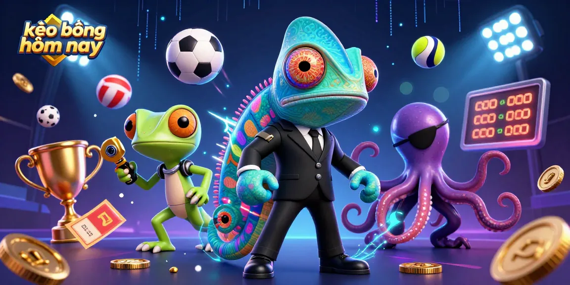 Engage in exciting kèo bóng hôm nay with a thrilling 3D sports betting scene featuring dynamic characters and elements.
