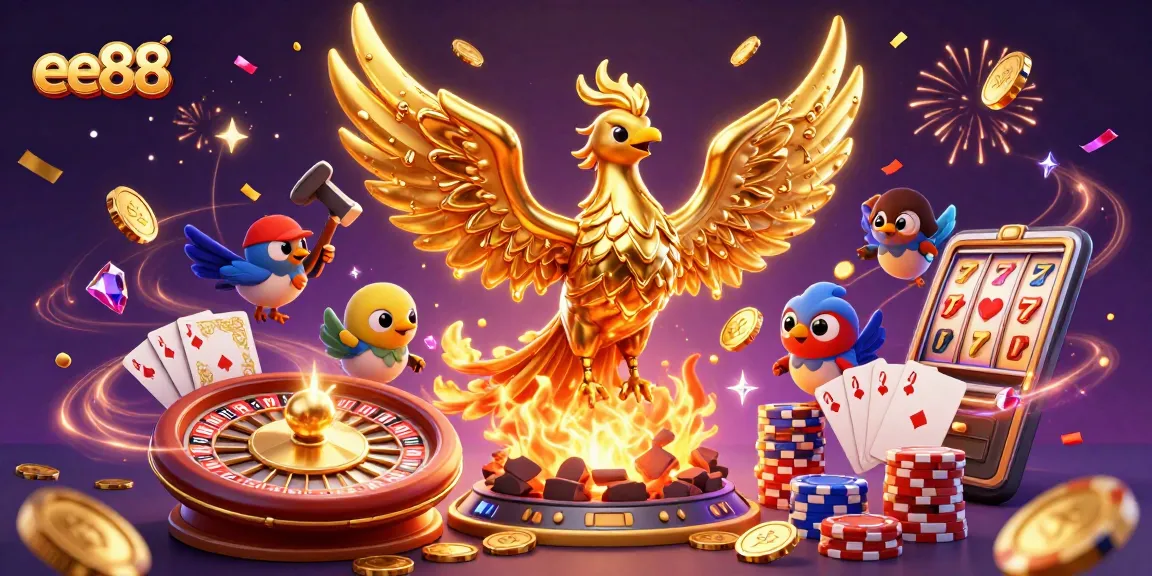 Experience exhilarating gaming action at ee88 with a vibrant 3D casino scene filled with live action.