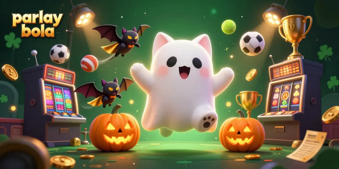 Experience the thrill of parlay bola with a vibrant scene of sports betting action, featuring ghostly characters and dynamic elements.