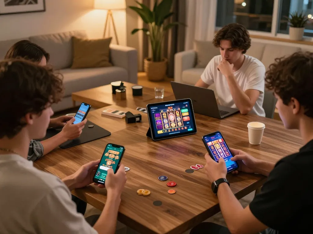 Players enjoying casino games on 789clubgo mobile apps in stylish home environments.