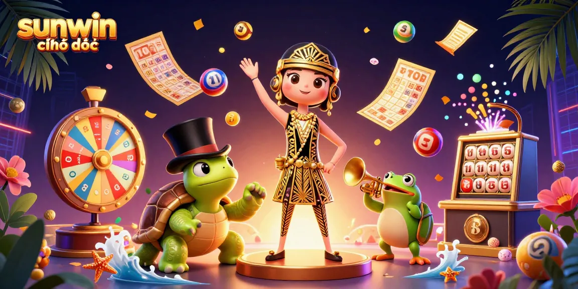 Experience sunwin chính thức with colorful game elements and unique characters in a dynamic casino scene.
