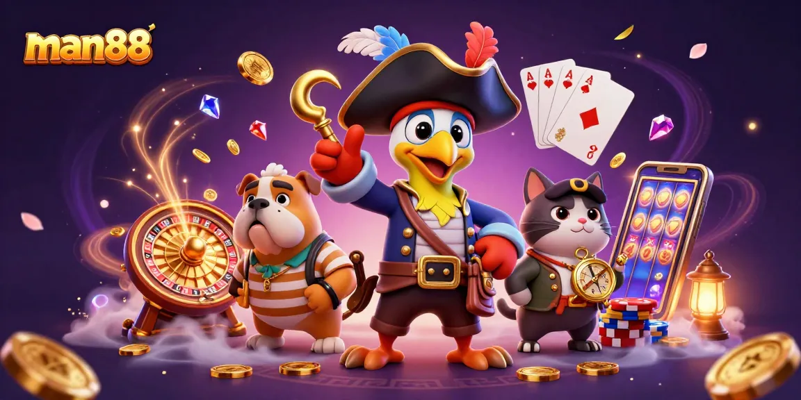 Experience man88's thrilling gaming adventure filled with vibrant casino elements and captivating characters.