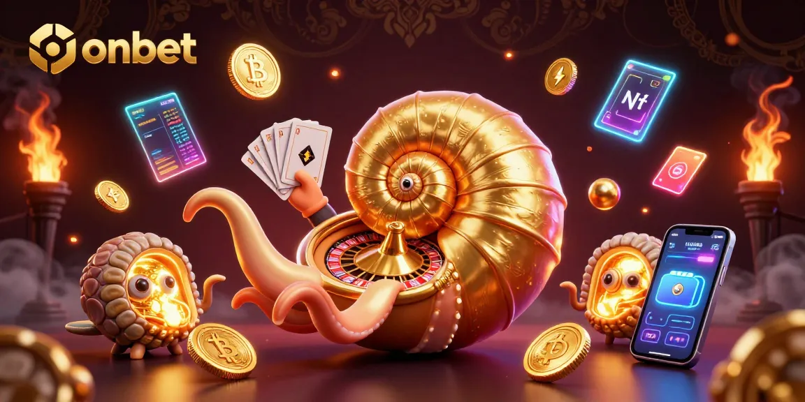 Spin the roulette wheel at onbet with a giant nautilus and glowing cards for thrilling gaming.