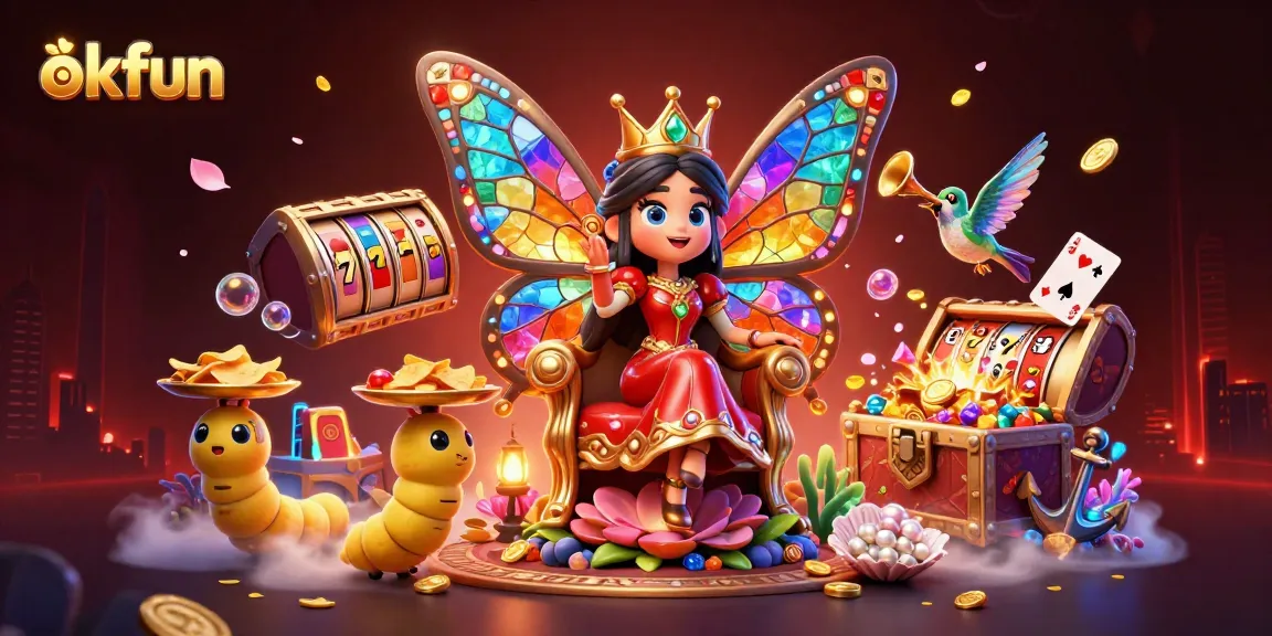 Experience the thrill of okfun with vibrant casino elements featuring a stunning butterfly queen.
