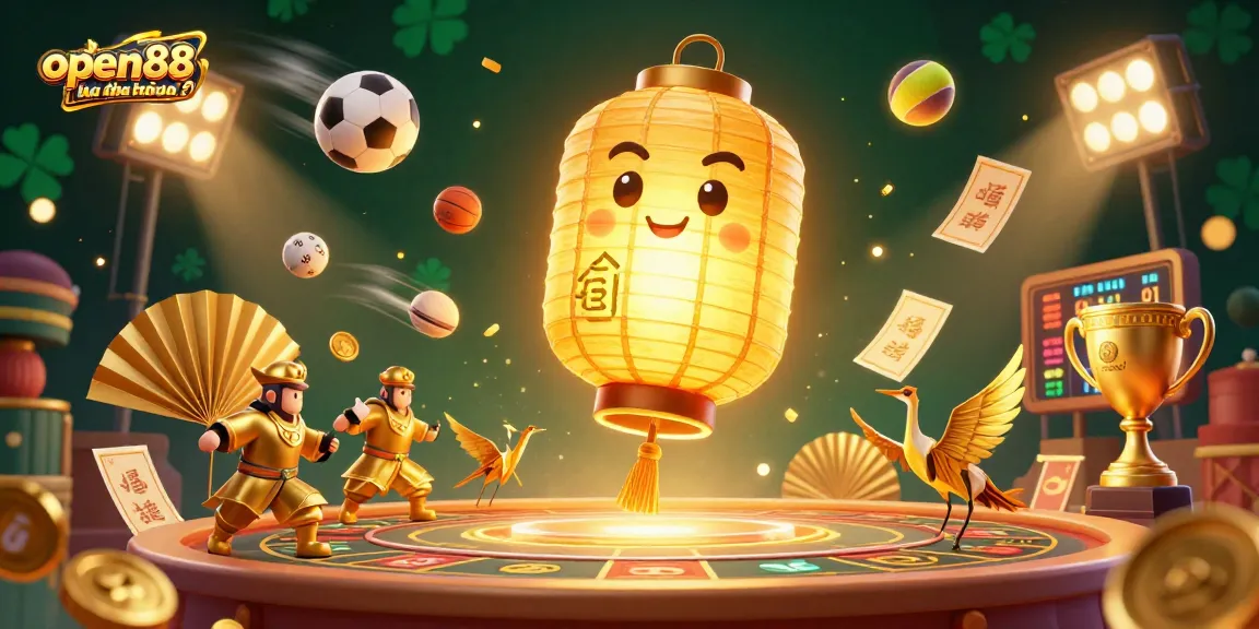 Experience the vibrant world of gambling with open88 lừa đảo không ? in this 3D illustration filled with lucky symbols, sports elements, and dynamic energy.