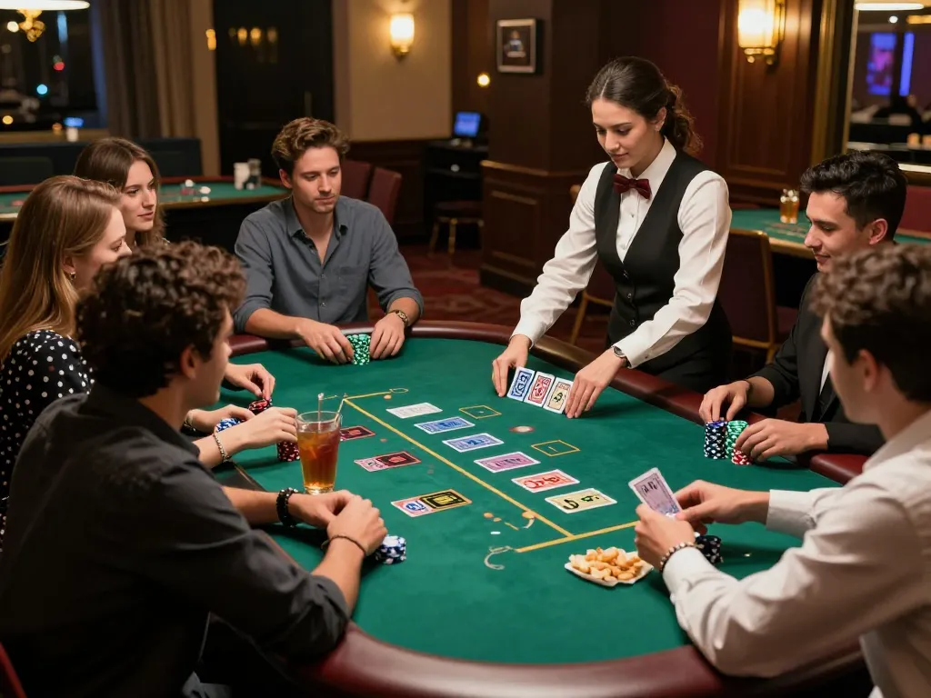 Bạn bè đang thưởng thức một trò chơi blackjack thú vị tại sòng bài KO66, thể hiện lối chơi chiến lược và bầu không khí sôi nổi.